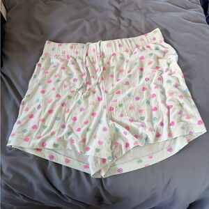 SKIMS Ribbed Lounge Shorts with Pink, Green & Blue Hearts - Light Green